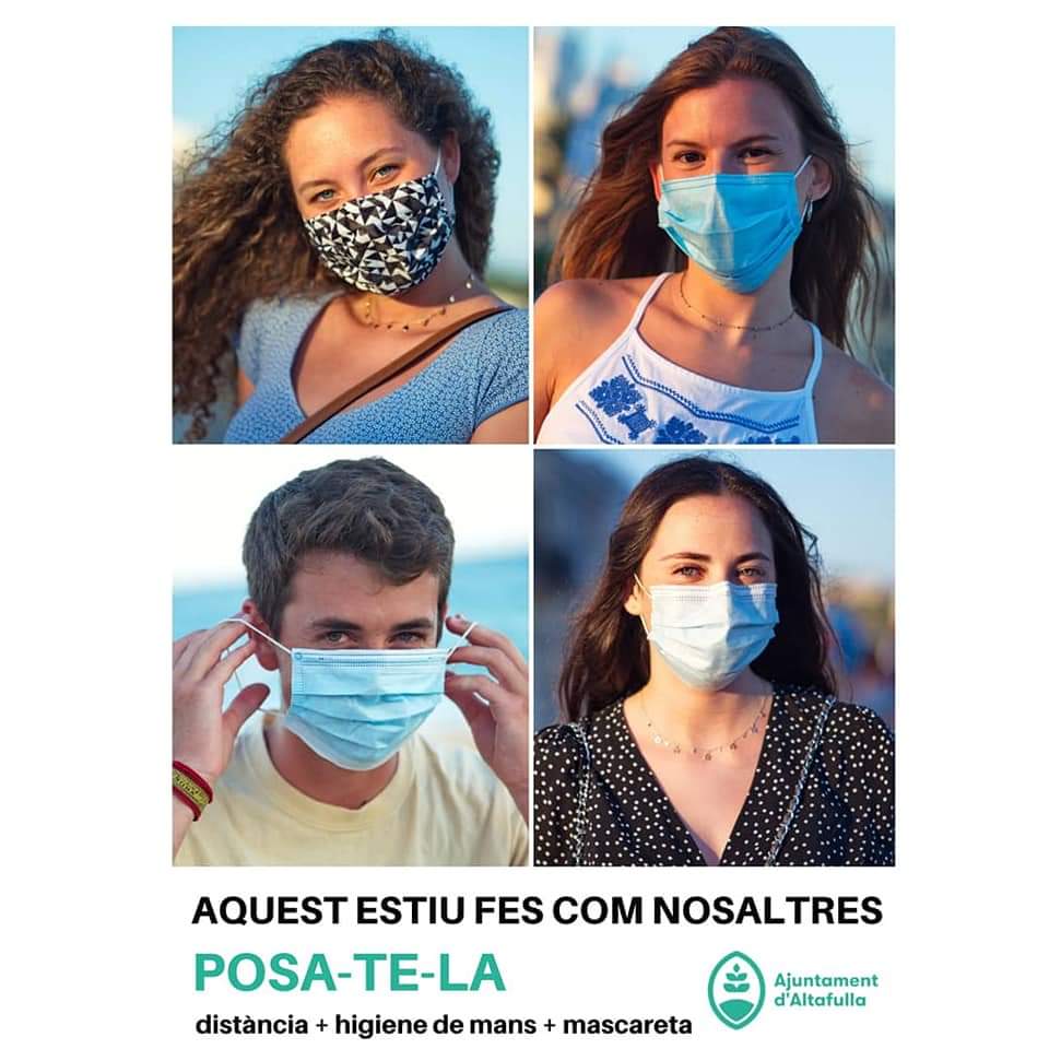 jordimolinera's tweet photo. Quina alegria veure al jovent d'Altafulla (molts del @pijaltafulla) donant la cara i exemple. Davant la tria d'haver de tornar a un confinament dur a casa o només haver-nos de posar la mascareta pel carrer, crec que no hi ha cap dubte, oi? 👉 #Posatela 😷 https://t.co/HL7sXNviqu