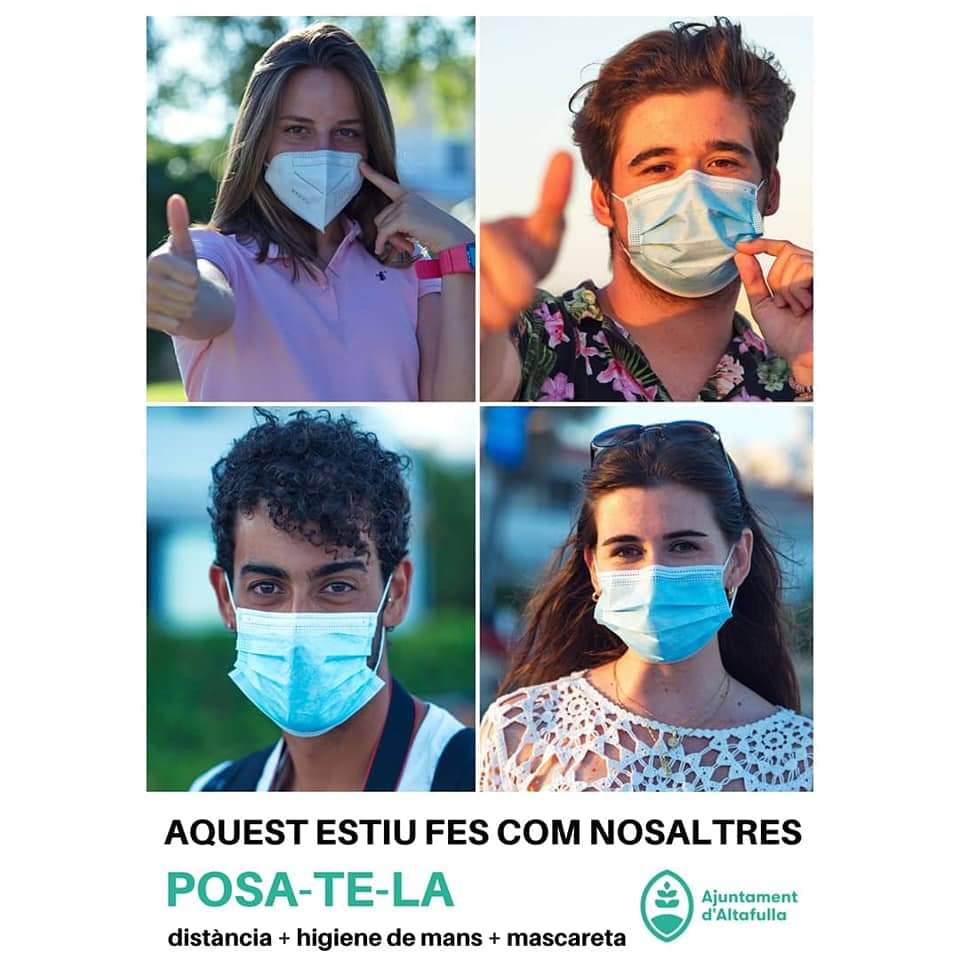 jordimolinera's tweet photo. Quina alegria veure al jovent d'Altafulla (molts del @pijaltafulla) donant la cara i exemple. Davant la tria d'haver de tornar a un confinament dur a casa o només haver-nos de posar la mascareta pel carrer, crec que no hi ha cap dubte, oi? 👉 #Posatela 😷 https://t.co/HL7sXNviqu