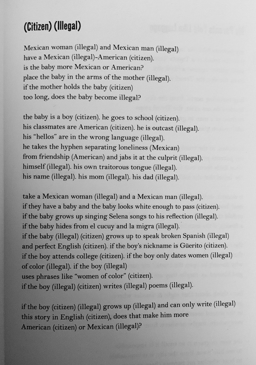 Compañerx Poeta (@compapoeta) on Twitter photo From <a href="/_joseolivarez/">josé olivarez</a> ‘s book “Citizen Illegal”
I think about this poem a lot. It’s that haunting sensation that hits home. From <a href="/_joseolivarez/">josé olivarez</a> ‘s book “Citizen Illegal”
I think about this poem a lot. It’s that haunting sensation that hits home.