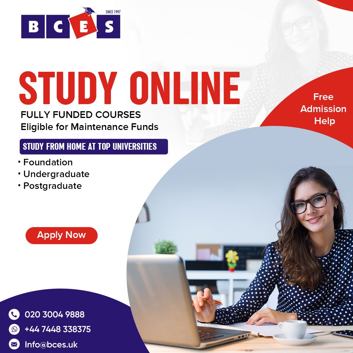 Want to develop your career and improve your skills with a degree?
Are you a UK adult learner who wants to complete your degree or Higher education ?

Contact us :- 
info@bces.uk
02030049888
07448338375

forms.gle/iywKiQe6bHuFEX…

#studyinuk #studyinlondon #university #degree #UK