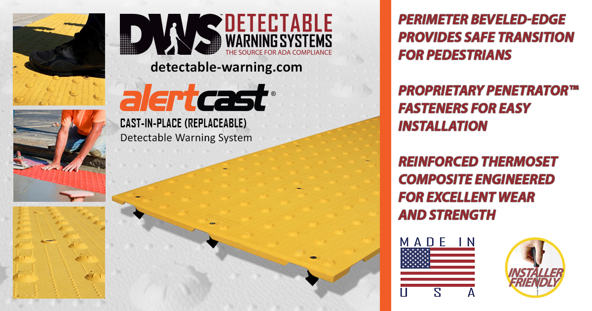 detectable_warn's tweet photo. If you're looking for a cast-in-place #DetectableWarning that can withstand the elements and is easy to install, familiarize yourself with AlertCast: https://t.co/kaEuOWAmsF https://t.co/jOlufR19Mp