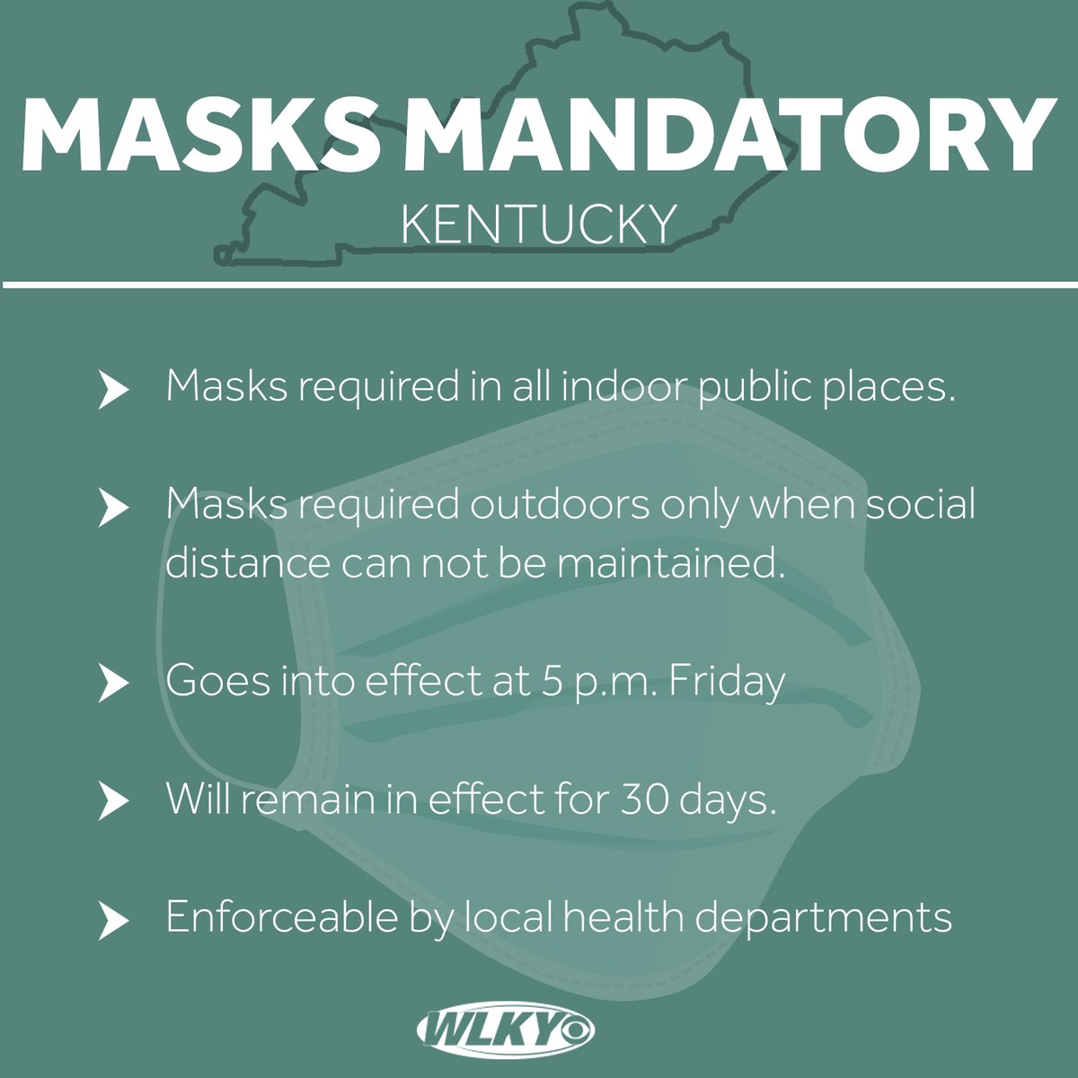 WLKY's tweet photo. MASKS NOW MANDATORY IN KENTUCKY: Here's what you need to know https://t.co/Qs8E81fMUS
