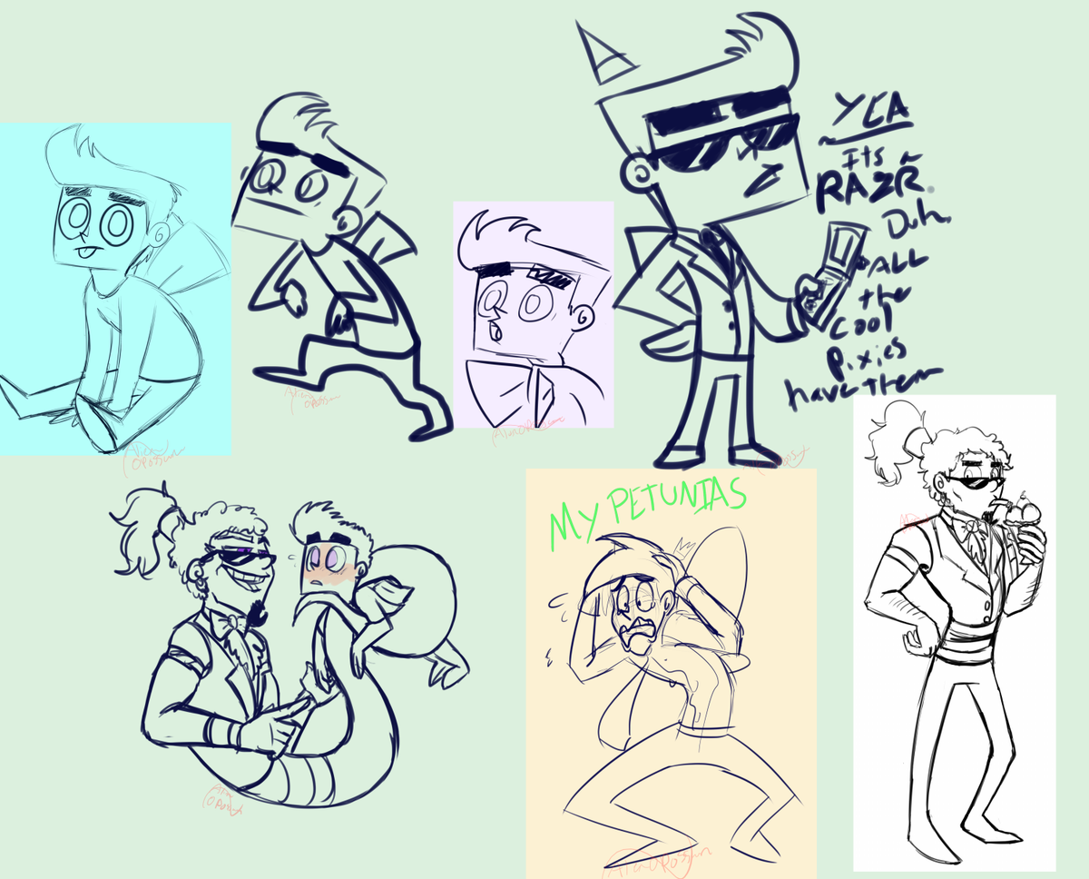 Alien_Opossum's tweet photo. A compilation of Sanderson, some Norm, and also one Cosmo crying over his flowers
#Fop #fairlyoddparents https://t.co/RFywFX0c8G