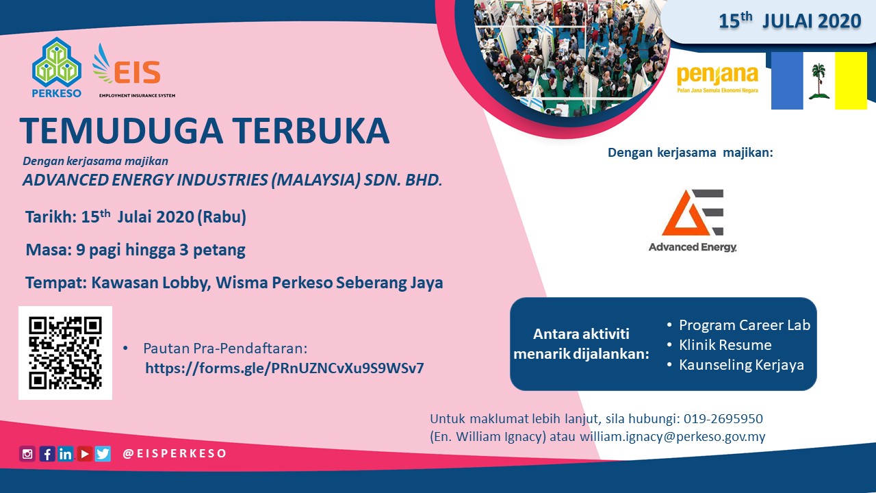 Myfuturejobs On Twitter Temuduga Terbuka Mingguan Pulau Pinang Tarikh 15hb Julai 2020 Rabu Masa 9 00 Pagi 3 00 Petang Tempat Kawasan Lobby Wisma Perkeso Seberang Jaya Majikan Yang Terlibat 1 Advanced Energy
