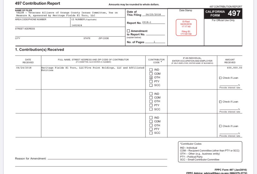 One major supporter of it being moved to county land is Veterans Alliance Orange County(VALOR), they’ve also previously supported the golf course location (shocker-FivePoint gave them $700k ). In Feb 2020 Supervisor Steel & Wagner toured the proposed site for a veterans cemetery.