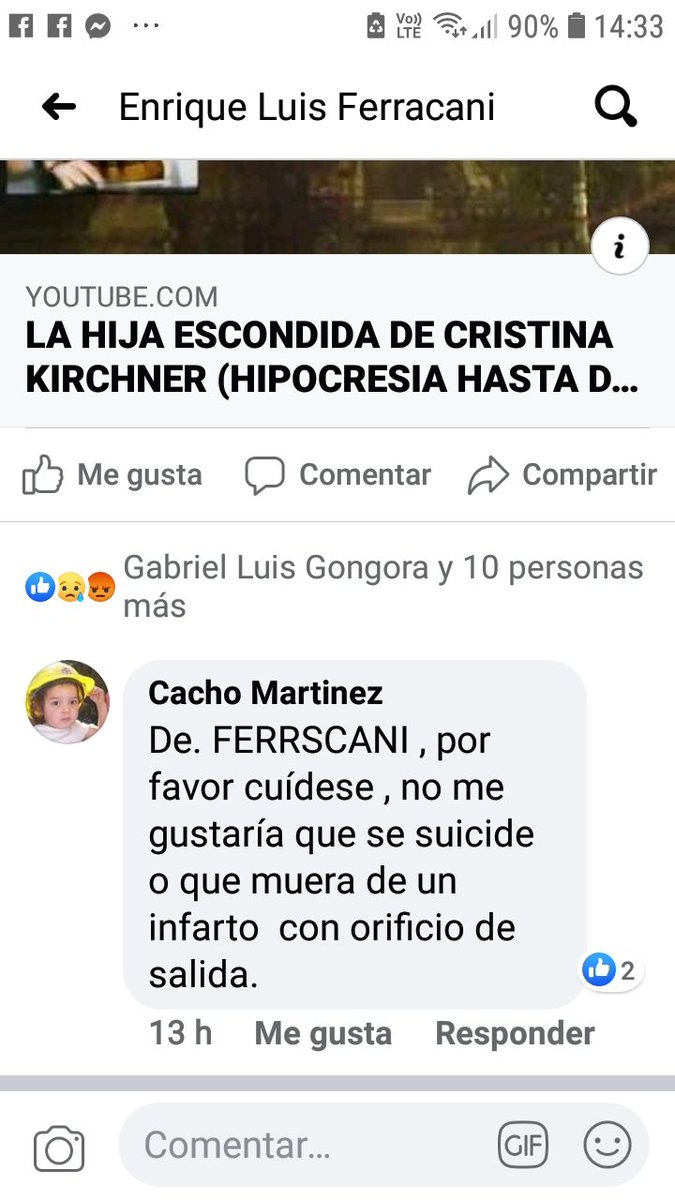 eferracani's tweet photo. @elisacarrio  recibí esta amenaza grave por una punlicacion
Adjunto foto captura https://t.co/dX48znOz5y