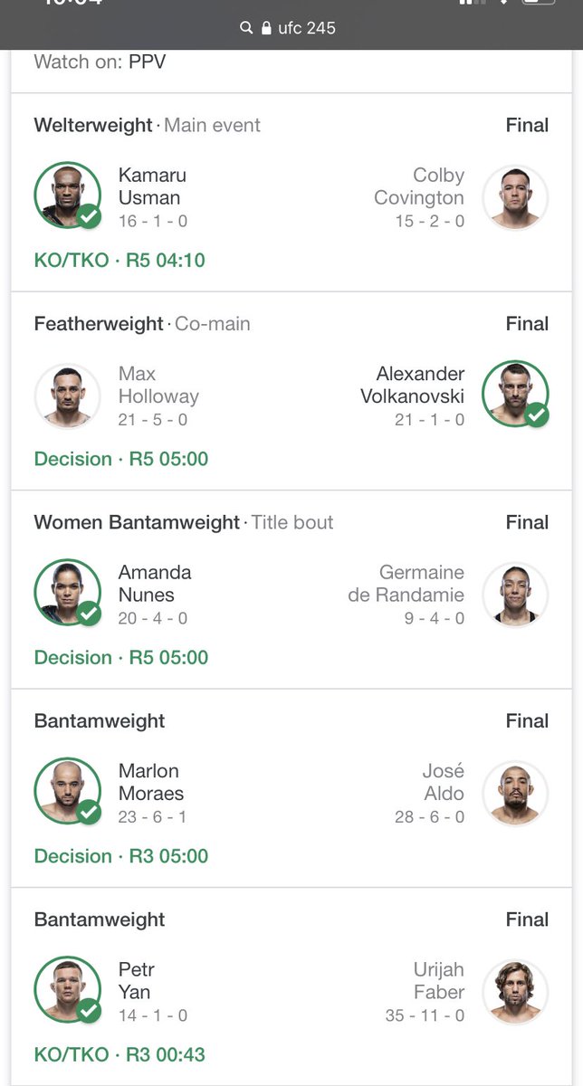 So #UFC245 main card had Usman, Max, Alex, Aldo and Yan. #UFC251 has all of them as well. All, obviously last time they fought. That is WILD.