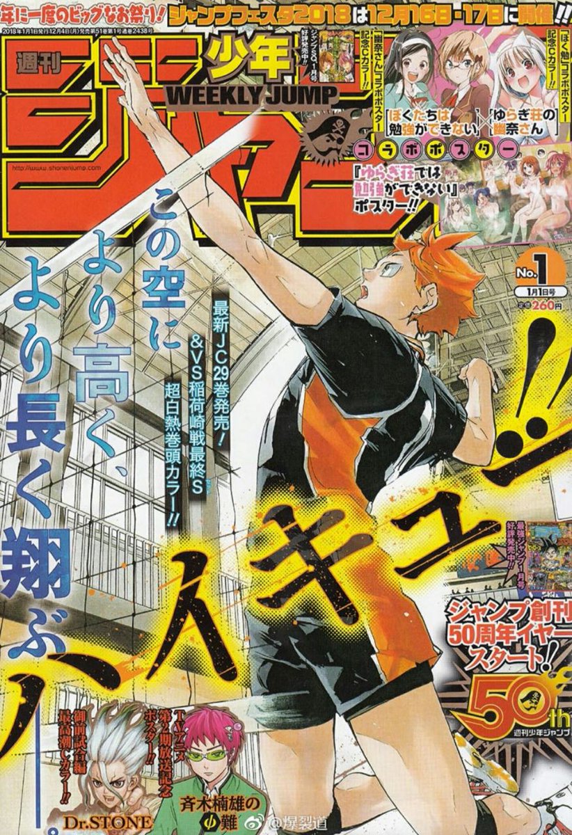 2018's Haikyuu cover uses the text to frame the action well. A solid effort, though the shot is a little generic for the series.