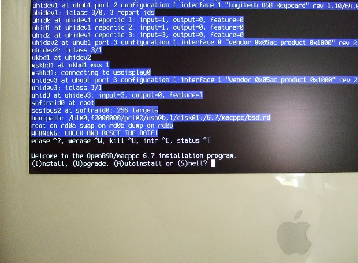 exxcampos's tweet image. Gracias a esta guía: brewstersoft.com/blog/installin…, logré bootear desde una USB el instalador de #OpenBSD en una iMac G5 (PowerMac8,2). En mi caso la comunicación con Open Firmware fue:
0> setenv boot-device ud:,ufwboot /6.7/macppc/bsd.rd
0> reset-all
#iMacG5 #OpenFirmware