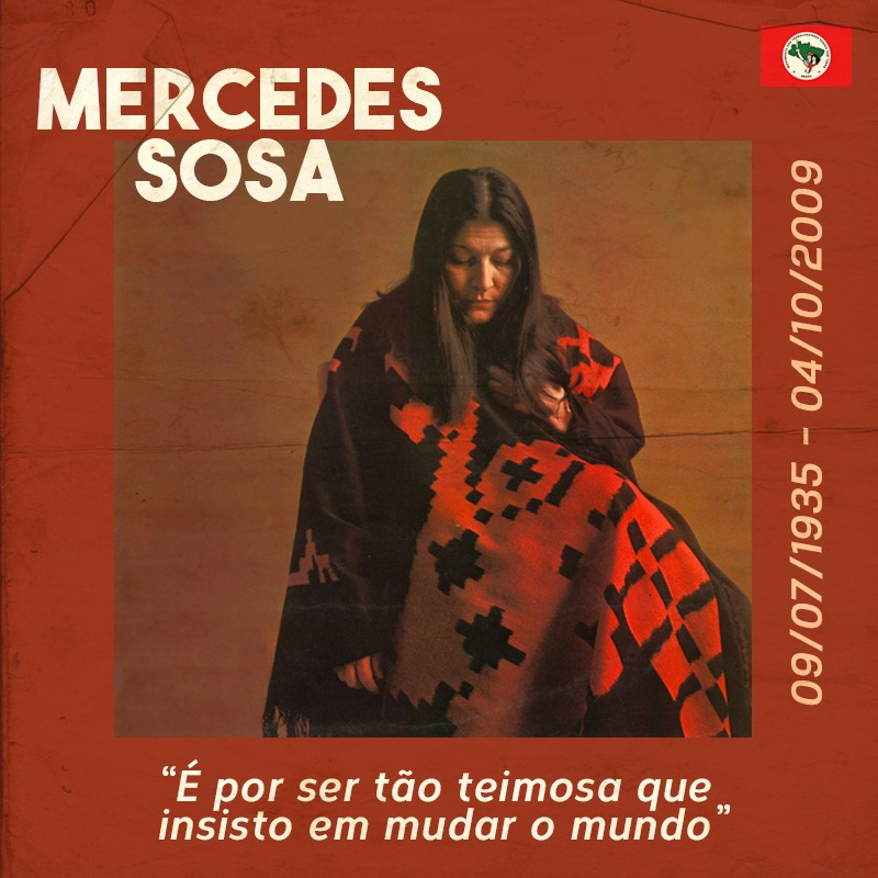 🚩🎶✊🏾🇦🇷 Mercedes Sosa popularizou ritmos latinos e é considerada a maior intérprete do folclore argentino. Se destacou pela voz potente e seu posicionamento de esquerda. Sua voz segue ecoando por todos os cantos da América Latina.

#FiqueEmCasaNãoEmSilêncio #Internacionalismo