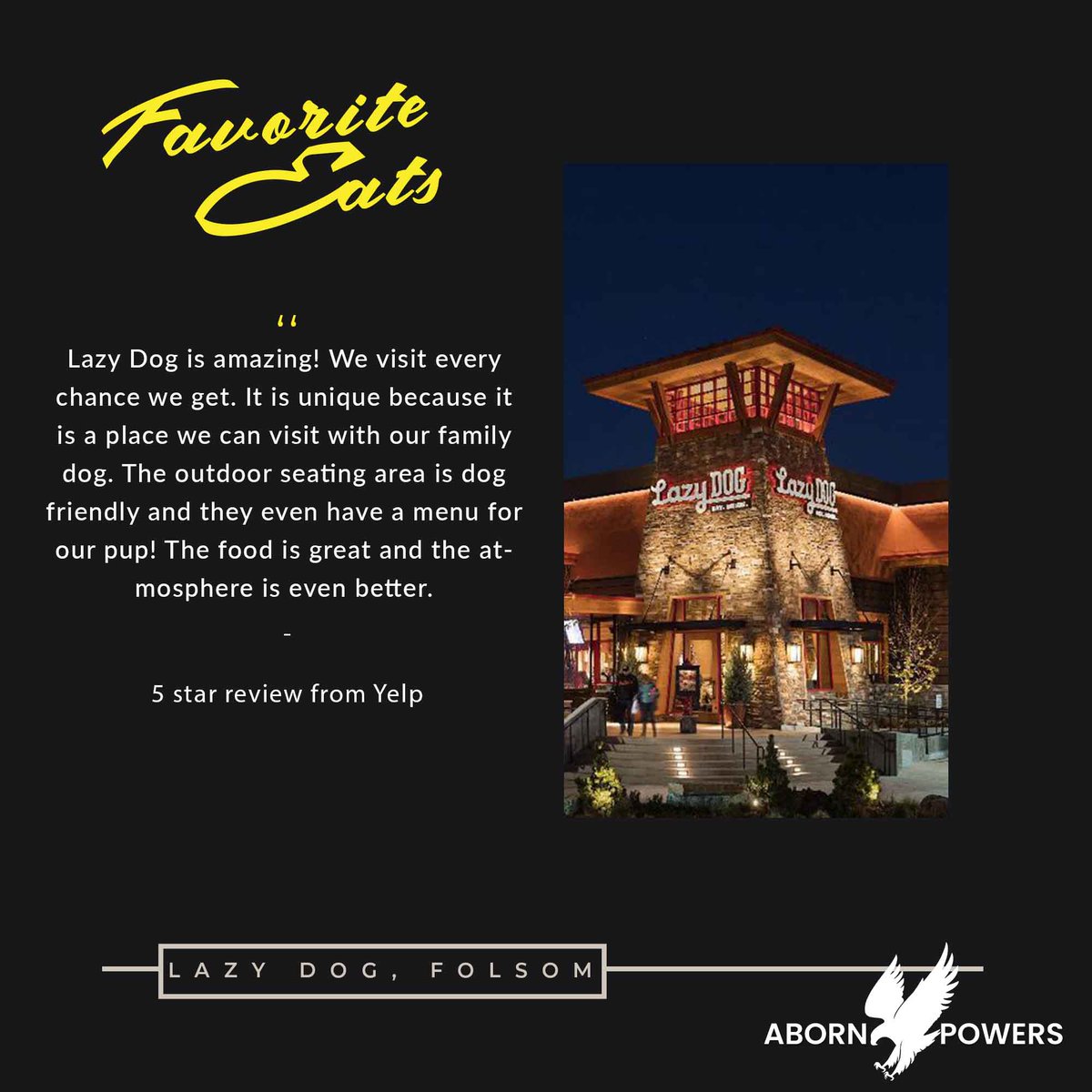 abornpowers1's tweet photo. Lazy Dog Restaurant &amp; Bar is a casual dining, multi-unit restaurant concept headquartered in Southern California that serves hand crafted American food and drink highlighting seasonally-inspired ingredients. #lazydog #folsom #familypet #dinner https://t.co/TtRLNN3Okl