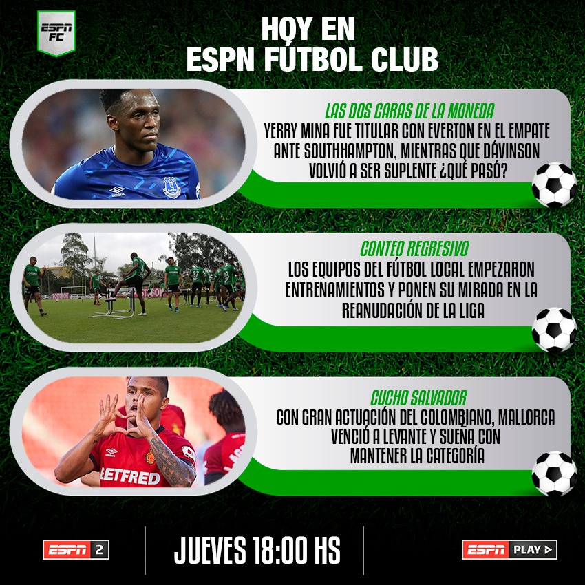 ⏰ Nos vemos a las 6:00 p.m. en #ESPNFColombia

Dos horas de mucho fútbol, muchas noticias y mucho análisis.