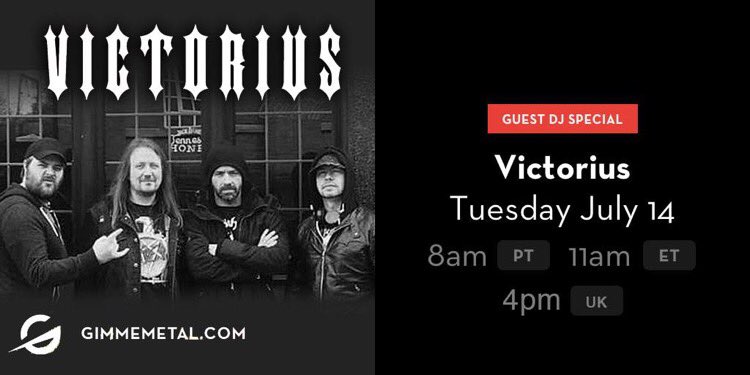 kenndonag's tweet photo. Victorius Army!! We have our own special show on Gimme Metal, Tuesday 14th July @ 4pm (that’s UK time folks!)

Please join us on this great radio station, head to https://t.co/IeJGLTzN7z 

#gimmeradio #gimmemetal #chatmosh #tipthedj #victorius #victoriusmetal #gimmereliefseries https://t.co/pUFukRuQsw