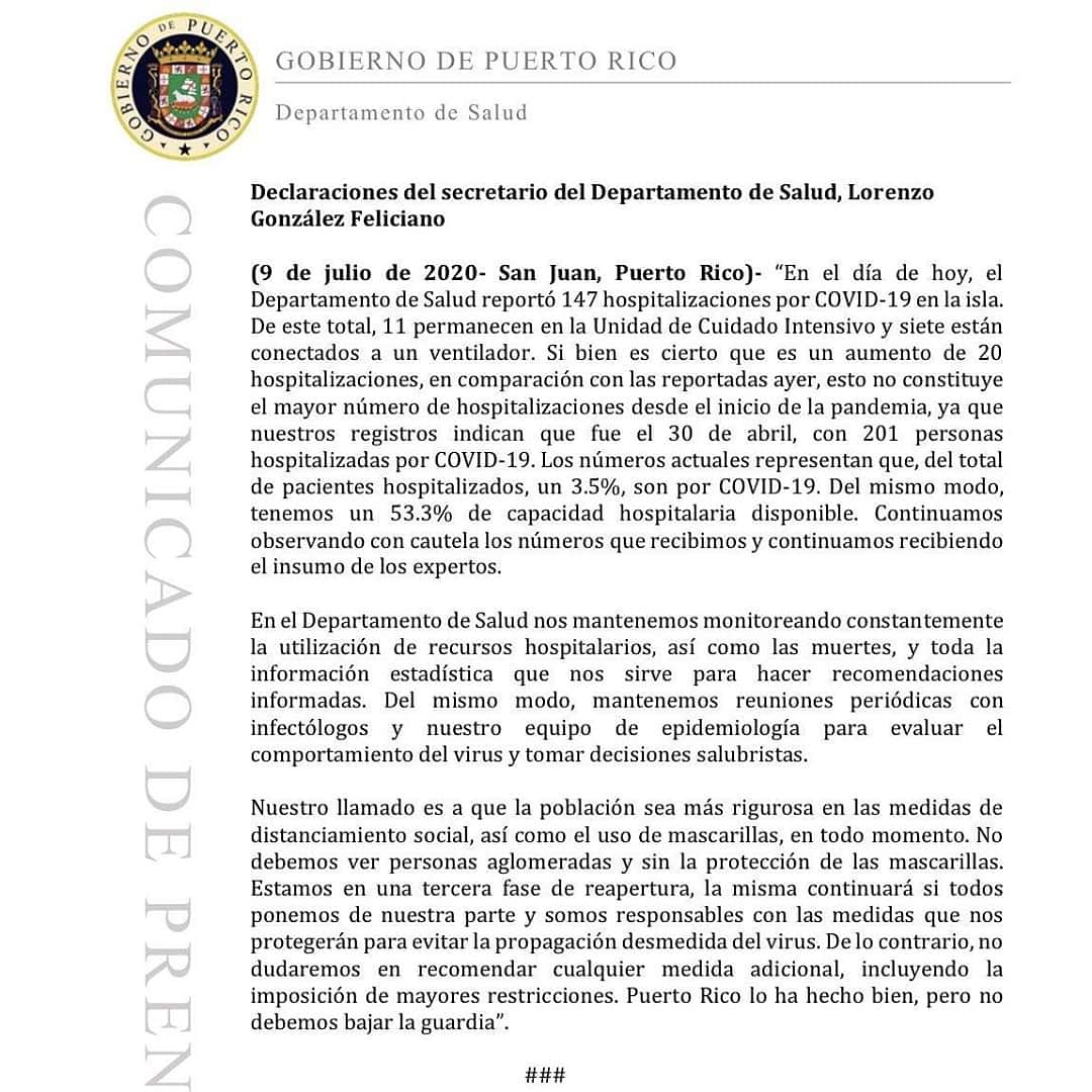 INTIMEPR's tweet photo. 🚨¡ÚLTIMA HORA! SECRETARIO DE SALUD DE PR, CONFIRMA EN UN COMUNICADO OFICIAL, QUE PUERTO RICO PODRÍA RETORNAR A LAS ANTIGUAS RESTRICCIONES QUE HABÍAN MESES ATRÁS, DEBIDO AL SORPRENDENTE AUMENTO DE CASOS NUEVOS DE COVID-19 EN LA ISLA🚨 #QueremosPruebas #9DeJulio #COVID_19 #InTimeP https://t.co/Crnm7fHaKv