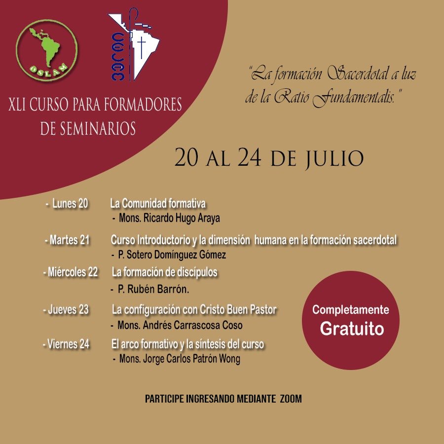 arzobispojorge's tweet photo. "Curso para Formadores de Seminarios". Organiza la Organización de Seminarios de Latinoamerica. #OSLAM .Es gratuito .Para participar llena el formulario👉https://t.co/SV66bCEiA2 https://t.co/1UhsgIYr5S
