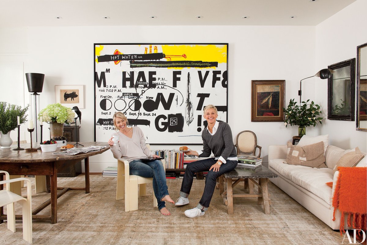 Ellen has a a bunch of Andy Warhol and Jean-Michel Basquiat. https://www.architecturaldigest.com/story/ellen-degeneres-and-portia-de-rossi-beverly-hills-home-article