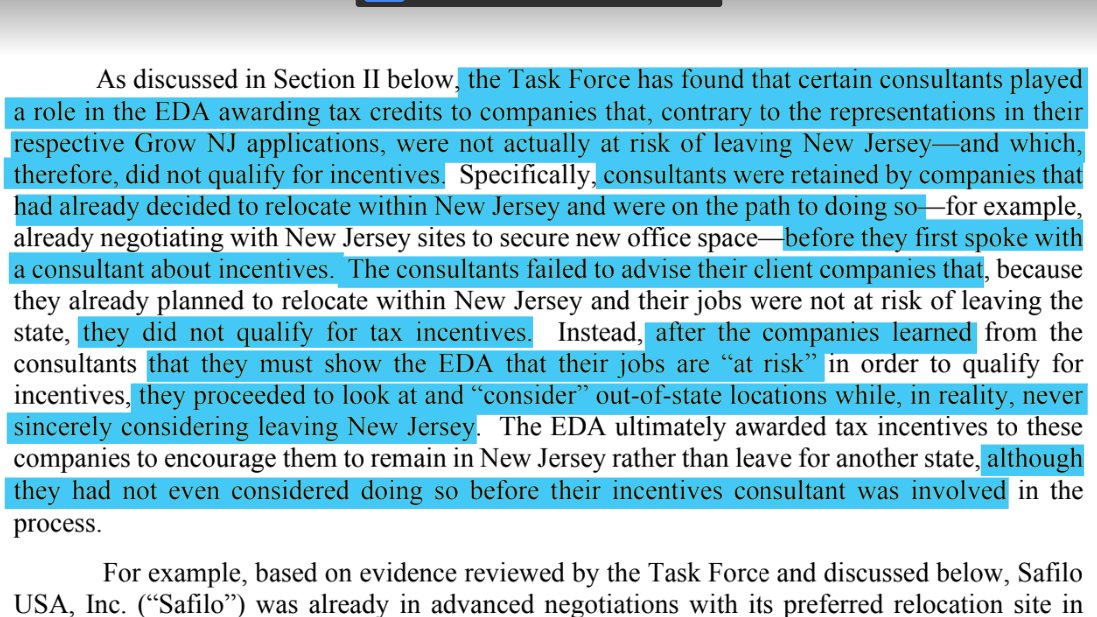 Rather than consultants turning companies away having learned they already decided to stay in or come to NJ, they worked with them to START the process of finding out-of-state locations to use in their applications.