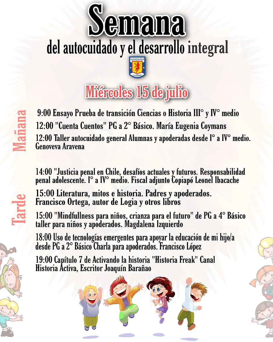 CICLS1946's tweet photo. Una semana distinta pero todos los inglesianos invitados a participar en las actividades.
Link en apartado de jefarura en moodle
SEMANA DE AUTOCUIDADO Y DESARROLLO INTEGRAL #CICLS https://t.co/KD7wF4CJgc
