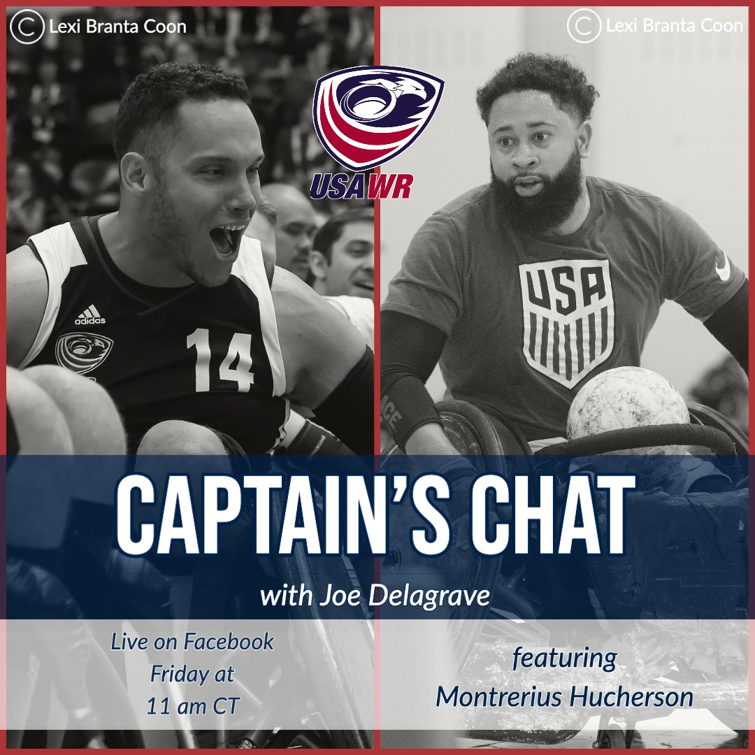 One of our newest team members will be <a href="/JoeDelagrave/">Joe Delagrave</a>  guest on tomorrow's Captain's Chat. Head to our Facebook page at 11 a.m. CT to see Joe's conversation with Montrerius "Boonchie" Hucherson.
#CaptainsChat #USAWR #WheelchairRugby
