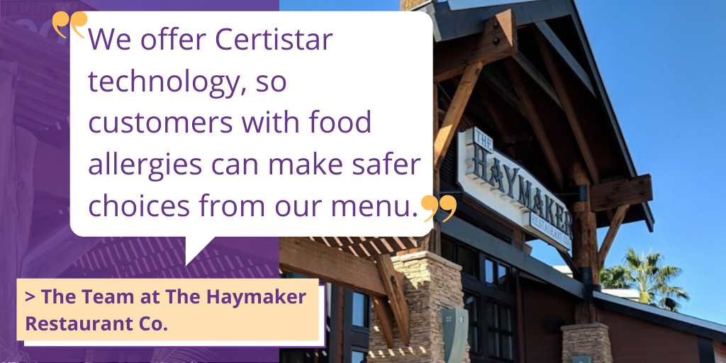 CertiStar (@certistar) on Twitter photo CertiStar is helping restaurants take the guesswork out food allergies! This is what the team at <a href="/haymakeraz/">The Haymaker</a> is saying about CertiStar. Check out why other restaurants are excited to join the CertiStar family! Click here (bit.ly/2DsBm8H)
#restaurants #FoodAllergies CertiStar is helping restaurants take the guesswork out food allergies! This is what the team at <a href="/haymakeraz/">The Haymaker</a> is saying about CertiStar. Check out why other restaurants are excited to join the CertiStar family! Click here (bit.ly/2DsBm8H)
#restaurants #FoodAllergies