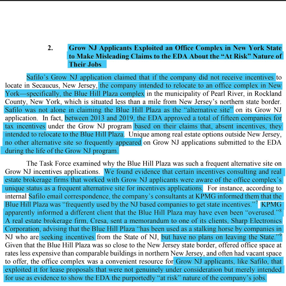 Consultants were so aware of Blue Hill Plaza in NY being used as a fake alternate site they even commented to clients that everyone was using it or that they shouldn't use it because it might flag their application.