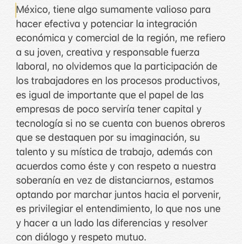 Desde el principio  @lopezobrador_ insistió en la prioridad de la visita: el T-MEC y así fue. Algo que me hizo ruido: fomentar el discurso del “migrante bueno”, por ende, un “migrante malo”. Entiendo la importancia de la fuerza laboral, pero eso permite criminalizar la migración.