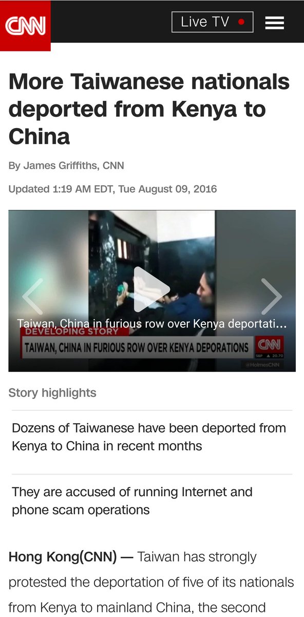 What's new is that SL and Taiwan now have official relations, and Kenya and Taiwan have their own history.In 2016 Kenya jailed a dozen or so Taiwanese workers on fraud charges. China asked Kenya to deport them to Beijing, and they did./2