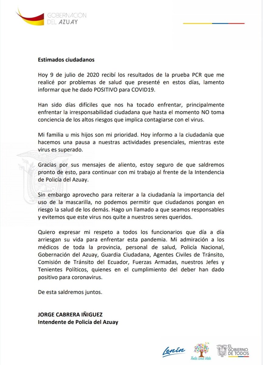Quiero expresar mi gratitud a tanta muestra de cariño, aprendamos a valorar la salud y la vida, la pandemia nos enfrenta con el covid 19 y con la irresponsabilidad de muchos ciudadanos, hagamos conciencia y no pongamos en riesgo nuestras vidas y las de nuestros seres queridos.