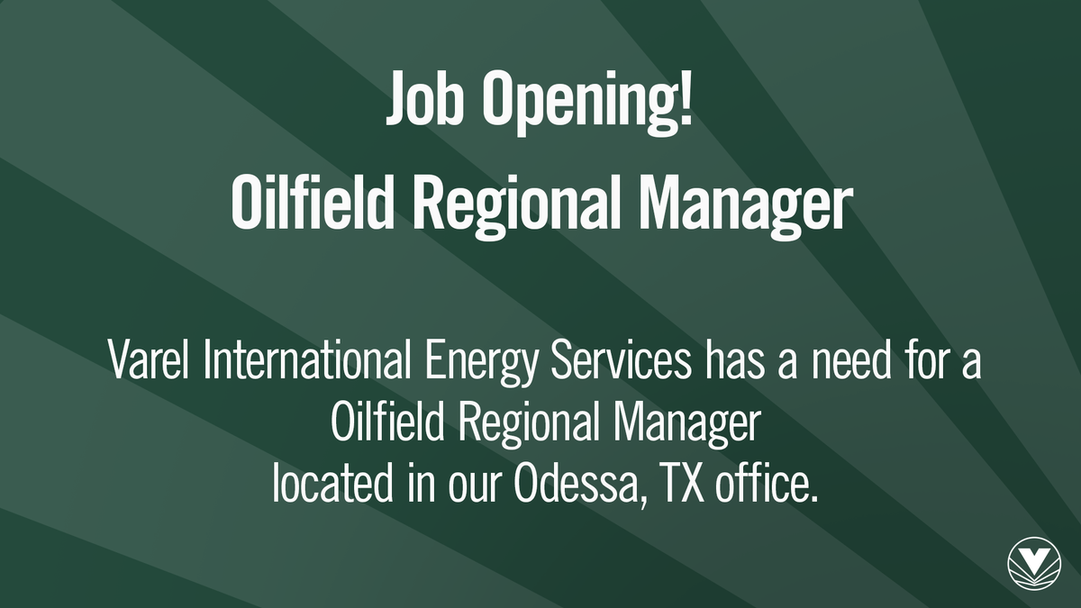 Varel is looking for a Oilfield Regional Manager located in our Odessa Texas office. If you are looking for more information about the job or would like to submit your resume please click: zcu.io/pQs2