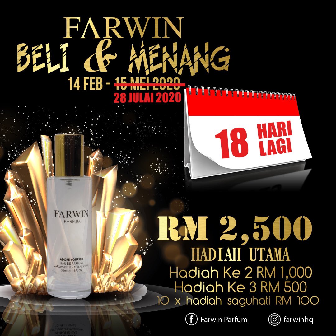 farwinhq's tweet photo. Peraduan Farwin Beli &amp; Menang berbaki 18 hari sahaja lagi.  Dapatkan satu botol hanya rm40 sahaja.

Whatsapp sekarang

https://t.co/WYcuGz4jNI https://t.co/jRDEctvGE8