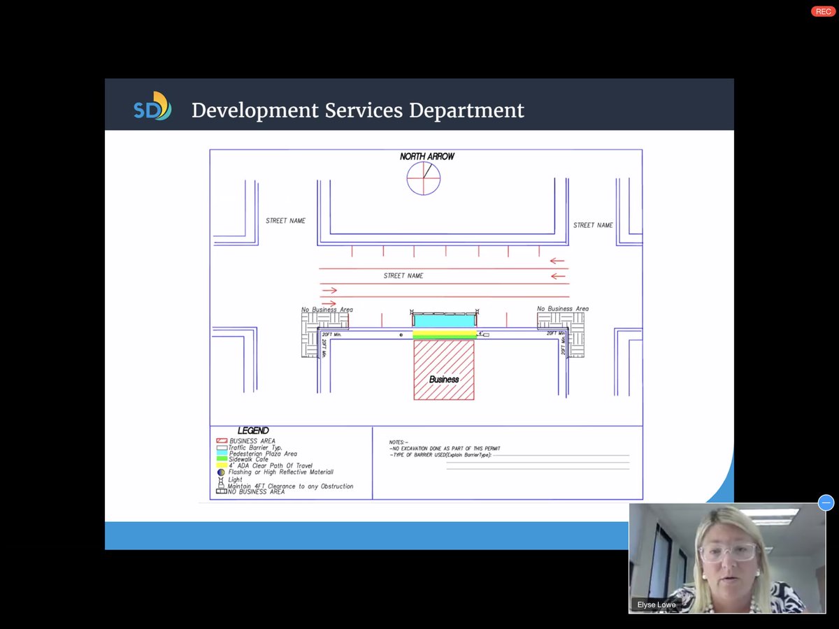 Applications will have a standard drawing. What we would like you to do is crosshatch in your biz area, mark your 4 ft path of travel and how wide your sidewalk is. Denote your pedestrian plaza, # of parking spaces you’re taking. Remember to not take space on visibility corners.