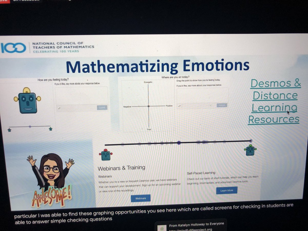 completemath's tweet photo. Humanizing Online Math Teaching: Day57 #NCTM100 @todosmath thx Mary Raygoza, Kelsey Macias, Nima Harirchian-fostering equitable participation, resisting oppressive &amp; inequities during distance learning! Love mathématizing émotions on desmos! #CommunityCulturalWealth  #iteachmath https://t.co/1sV3rHNAl4