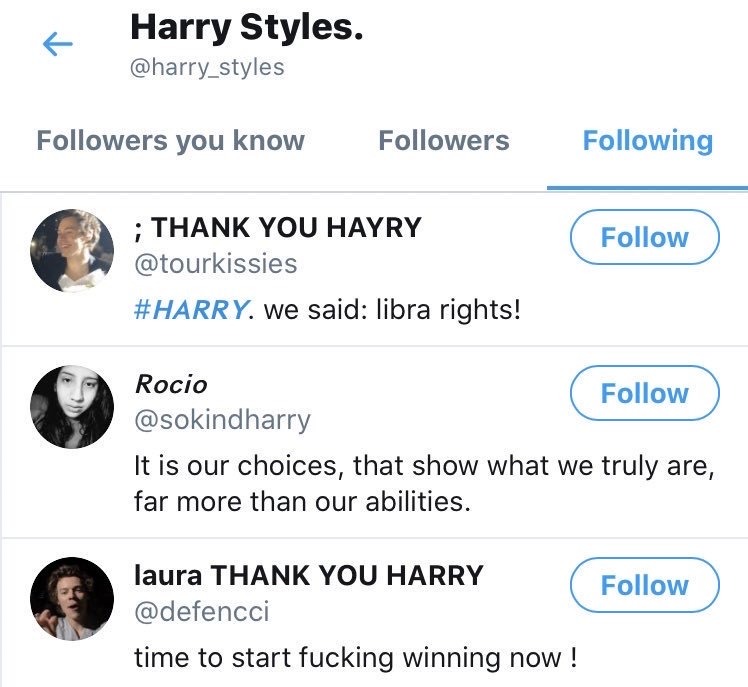 3. harry likes a couple of tweets from fans about hs2 and follows a few of them