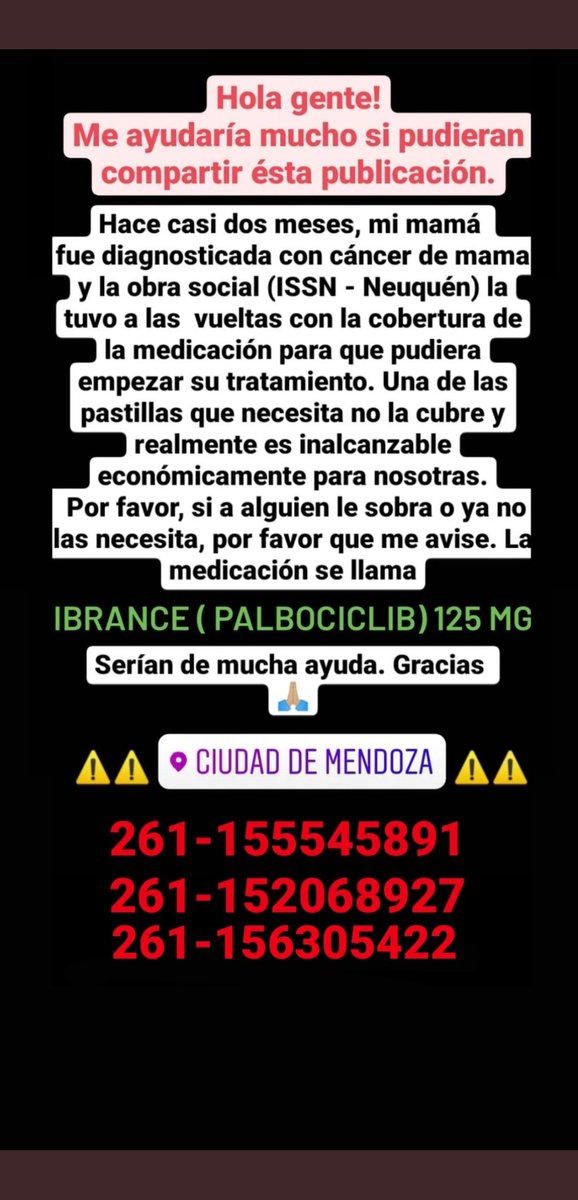 AgustinaLocke's tweet photo. Gente, la mamá de @LulaVallejos7 necesita de su ayuda. La situación es complicada y necesitan de forma urgente esta medicación. Por favor ayúdenme a compartir esto a ver si llegamos a alguien que pueda darles una mano. Gracias gracias gracias ❤️ https://t.co/eNOQh5lwLX
