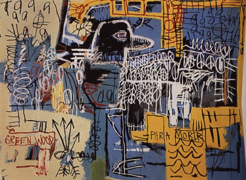 KollPablo's tweet photo. Escuchando los #Favs2020 de @srz me encontré con el último disco de The Strokes y reconocí esta pintura de Jean-Michel Basquiat, a quien no conocía hasta leer un hilo de @rayovirtual

Gracias a ambos por desasnar! https://t.co/fUtgABBRY4