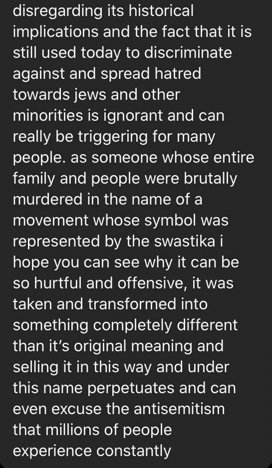 to disregard what it signifies now and the repercussions of its history would be ERASING the history and the collective, inter-generational trauma of jews - and not just them, but every single other minority targeted by the nazis even TODAY - lgbtq+, people with disabilities, etc