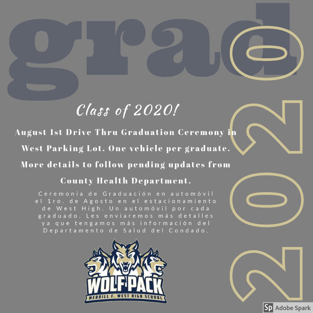 MWHSWolfpack's tweet photo. Class of 2020!! August 1st Drive Thru Graduation Ceremony in West Parking Lot. One vehicle per graduate. More details to follow pending updates from County Health Department. https://t.co/Z64a62HD6K