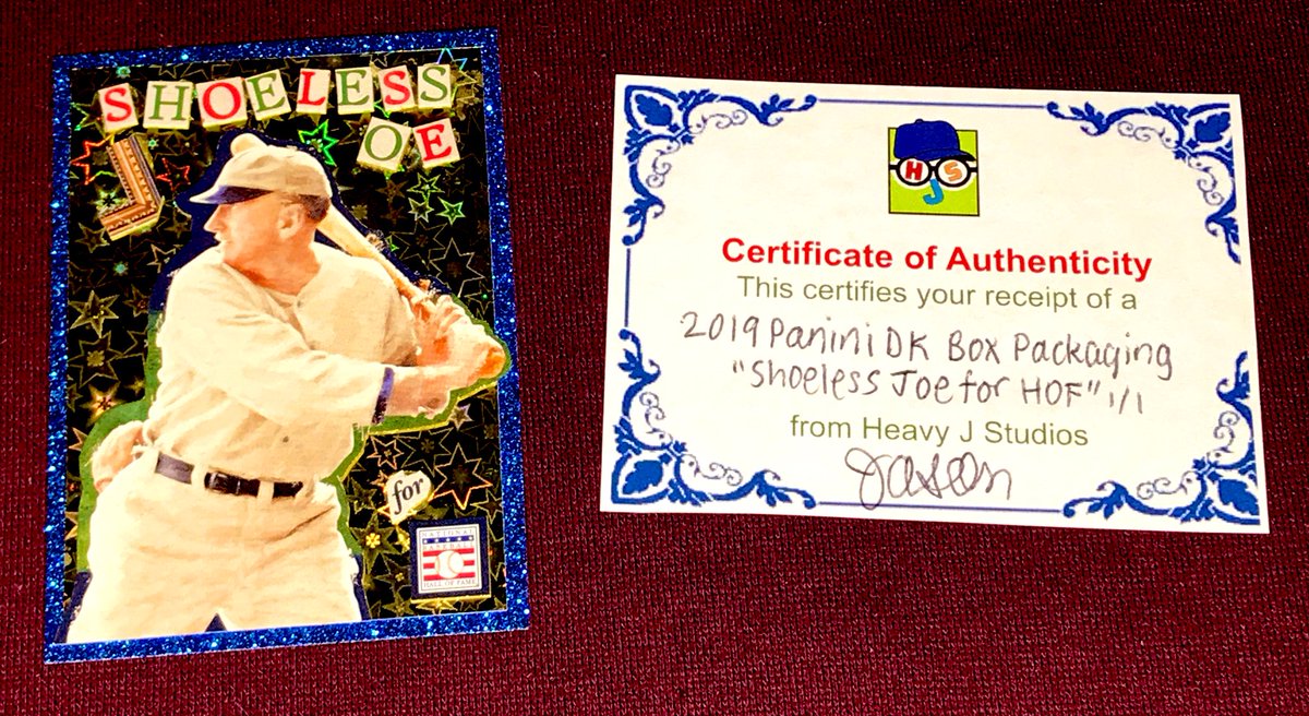shoelessmuseum's tweet photo. #solidmailday thanks to my buddy Jason, aka @HeavyJ28, who donated this handmade 1/1 Shoeless Joe card to the museum. He's doing great work, and helping lots of great causes. Give him a follow, and help him raise some money! https://t.co/n8DA77Vo16