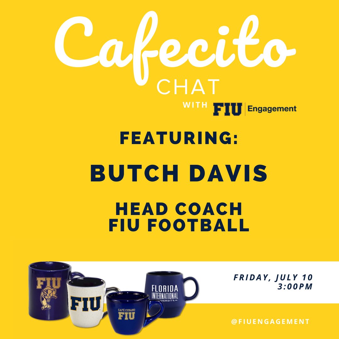 Catch @FIUCoachDavis on Cafecito Chat this Friday! fiu.zoom.us/j/94397591422 #PawsUp 🐾 | #PantherPride