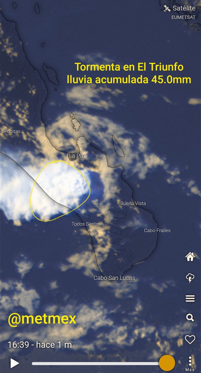 metmexBCS's tweet photo. Fuerte tormenta sigue generándose en San Antonio (reportan fuerte lluvia) y tormenta en El Triunfo con un acumulado de 45.0mm y sigue aumentando.
#BajaCaliforniaSur Efectos de la tormenta tropical #Cristina.
#metmex https://t.co/LbEBITOGO0