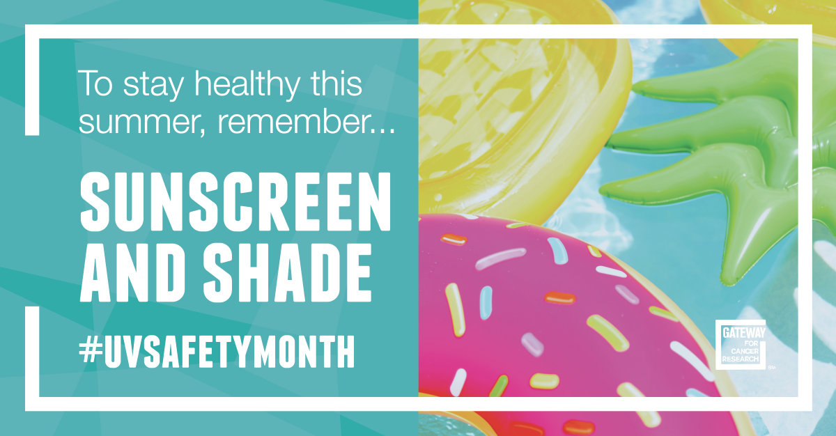 GatewayforCR's tweet photo. With over 8 million UV-related cancer diagnoses each year it’s important to remember there are simple steps you can take to keep yourself safe. Find the shade and use that sunscreen (SPF 15 or above) and you’ll be well on your way to a healthy summer. https://t.co/8gg0hLeXw0