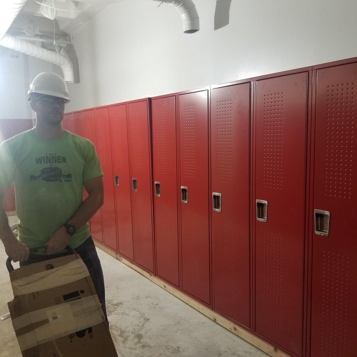 central_equip's tweet photo. More progress taking place on the lower level! Lockers being moved in today and eq room storage is done. #ForeverDutch https://t.co/Tw4Rg5ZVjM