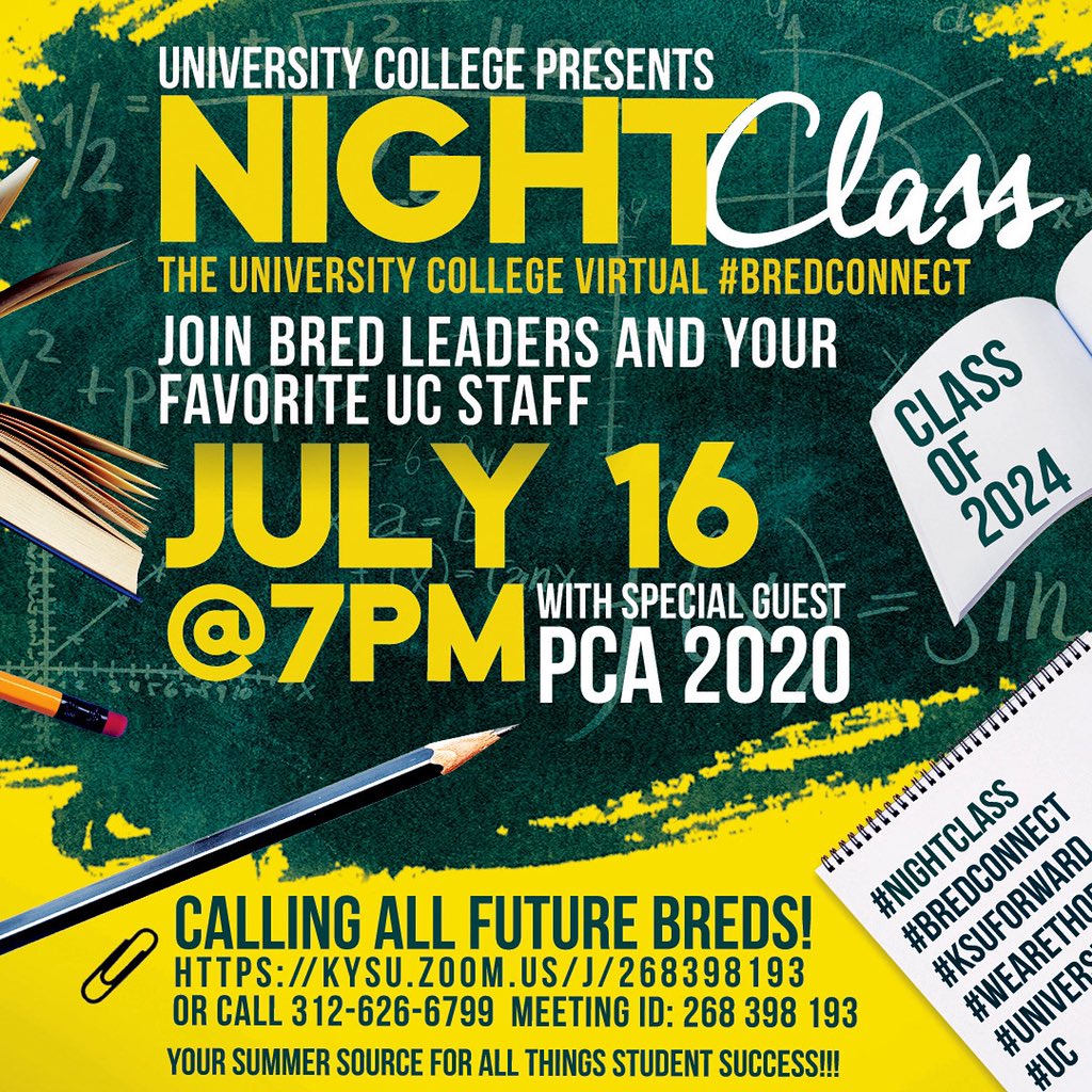 uc_kysu's tweet photo. 🚨🗣CALLING ALL THOROBREDS, PCA AND THE ENTIRE CLASS OF 2024...Join Us Thursday, July 16 At 7pm For University College NIGHT CLASS...The ULTIMATE #BredConnect‼️ #WeAreThoro #UCNightClass #KyStateU #KSUForward💥🐎 https://t.co/UGK22fcMrO