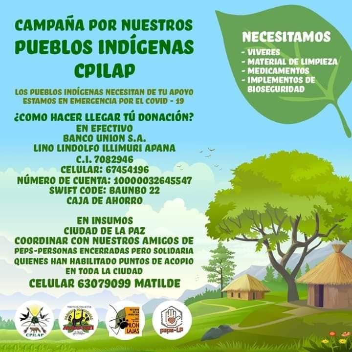 BoSolidaria's tweet photo. Los pueblos indígenas necesitan ayuda URGENTE. Si estás en posibilidades de apoyar, puedes acercarte a los puntos de acopio de #PEPSLP o donar a la cuenta habilitada por la Central de Pueblos Indígenas de La Paz CPILAP.

Toda ayuda es importante.

#BoliviaSolidaria https://t.co/VjwG2IhVcD