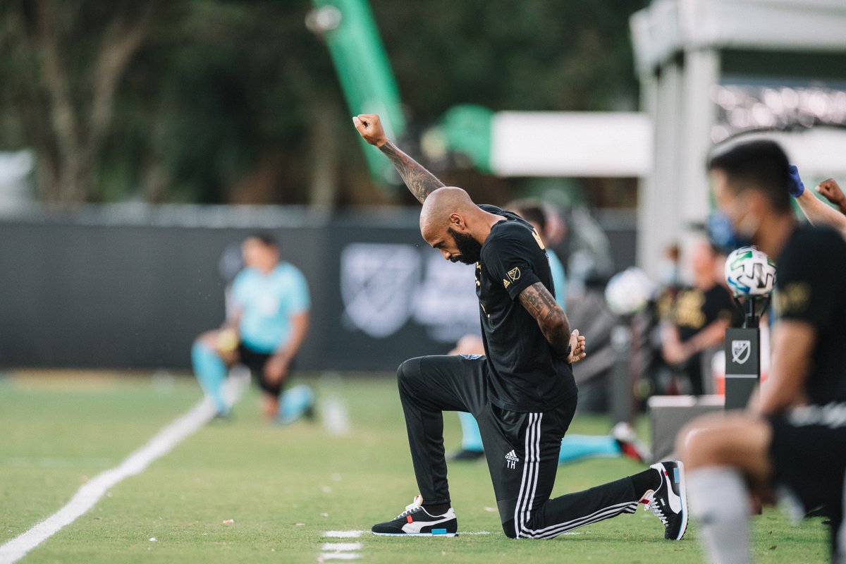 Montreal Impact coach Thierry Henry took a knee for the first 8:46 of tonight's game in memory of George Floyd

(via <a href="/MLS/">Major League Soccer</a>)