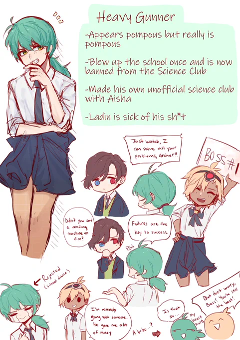 Ms2 school au doodles with close ups of the mini comic thingies (let's see if Twitter kills my resolution on these pics) 