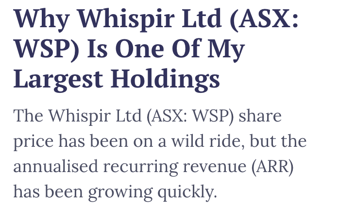 Whispir #ASX $WSP is now up more than 65% since we covered it here as part of software week. The post was initially exclusively for Supporters, but has been free to access for quite some time. Check it out here: arichlife.com.au/why-whispir-lt…