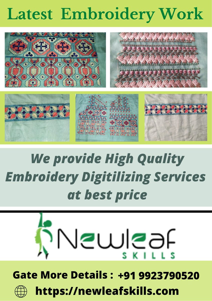 newleafskill's tweet image. We provide the best embroidery digitizing services, as per the latest fashions and trends, We offer a wide range of latest custom embroidered Services
newleafskills.com
#EmbroideryDigitizingService #EmbroideryServiceIndia #Computerizedembroideryserviceindia #Fashion