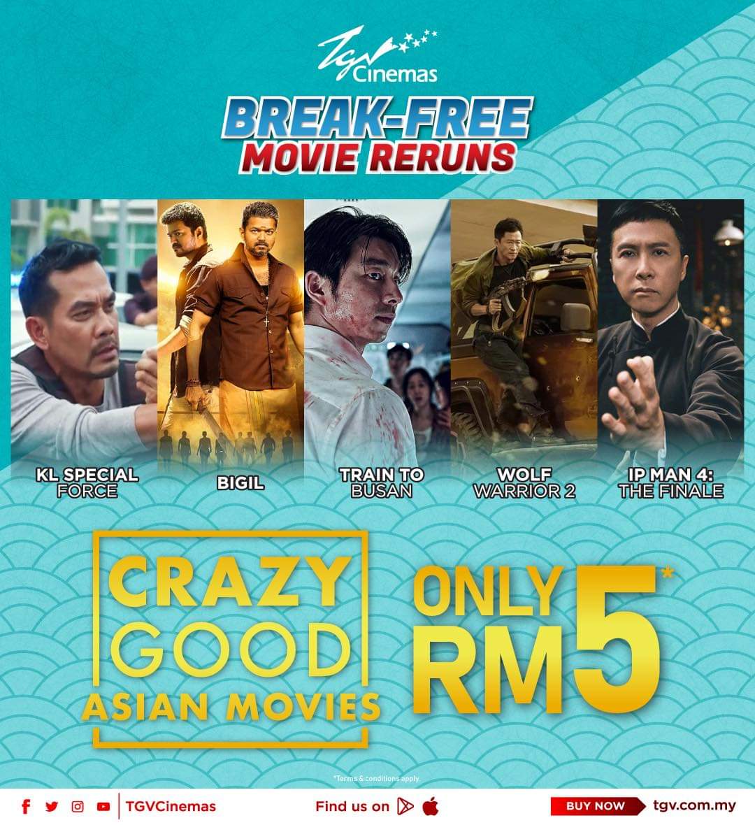 TGVCinemas's tweet photo. Kita semua kan muhibah!
Tonton semua filem Asia kegemaran anda pada harga RM5 sahaja! โจ
Dan jangan lupa, kami di @TGVCinemas juga ada kombo menarik yang juga boleh didapati dengan harga RM5. ๐ฟ๐ฅค
#TGVCinemas
#TGVBreakFree https://t.co/QGa7msqxW5