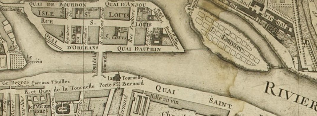 Il va à contre-courant et a dépassé les chantiers du port de la Conférence près des Tuileries et de la Grenouillère près des Invalides. Va-t-il livrer ce bois de charpente île Louviers après l'île Saint-Louis, ou aux chantiers côté Austerlitz ? https://bibliotheques-specialisees.paris.fr/ark:/73873/pf0000851729